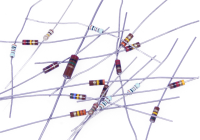 Resistors come in many shapes and sizes.  Typical resistors such as these are color coded with a set of bands that indicate their value in ohms.